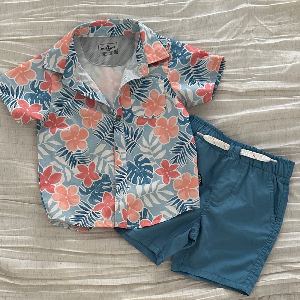 Floral Hawaiian Shirt and Blue Shorts Set SZ 18 Mo NWOT